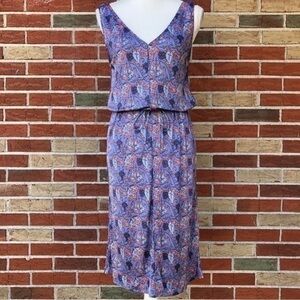 Tory Burch Sandy Sea Coral Artemis Tie-Waist Silk Blue Sleeveless Dress 👗